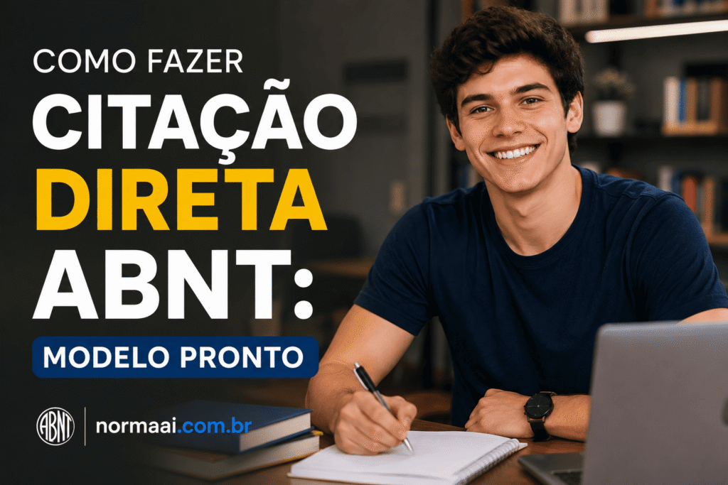 Guia prático de como fazer citação direta ABNT com exemplo curto, longo, regras, erros comuns e checklist final.