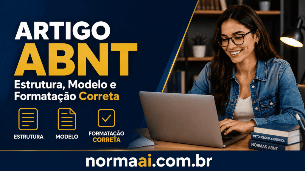 Artigo ABNT com estrutura certa, modelo, regras práticas, erros comuns e checklist para revisar antes da entrega.