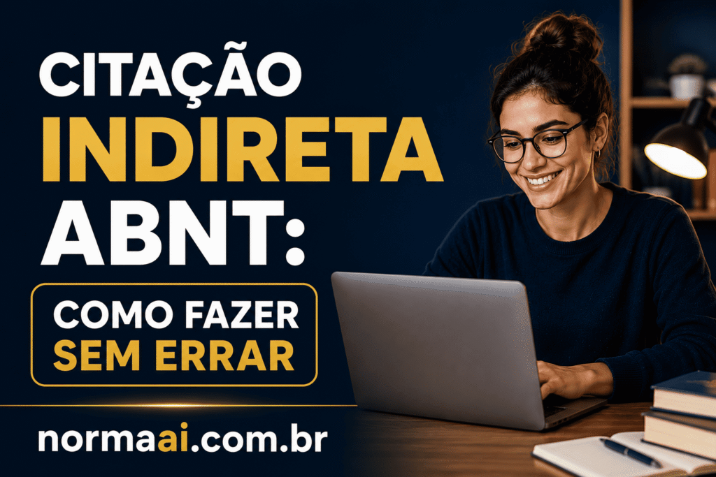 Citação Indireta ABNT com exemplo certo, regras da NBR 10520:2023, diferença da direta e checklist antes da entrega.