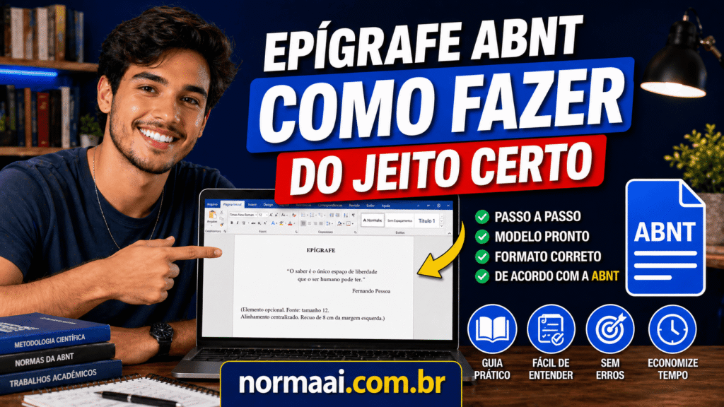 Veja como fazer epígrafe ABNT com exemplos prontos, posição correta na página e regras para TCC, monografia e dissertação.epígrafe abnt
epígrafe tcc abnt
