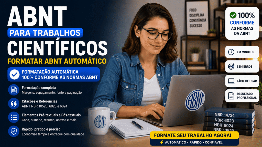 Veja ABNT para trabalhos científicos online para ganhar tempo, evitar erros no Word e revisar citações, referências e estrutura.