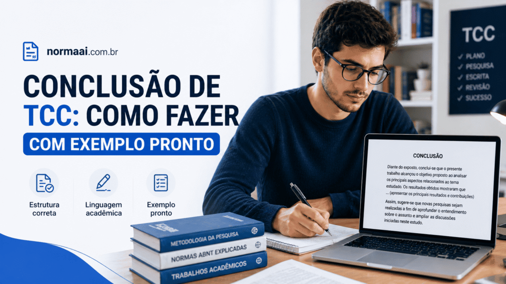 Veja como fazer conclusão de tcc com estrutura certa, exemplo pronto, erros comuns e dicas para fechar seu trabalho acadêmico.