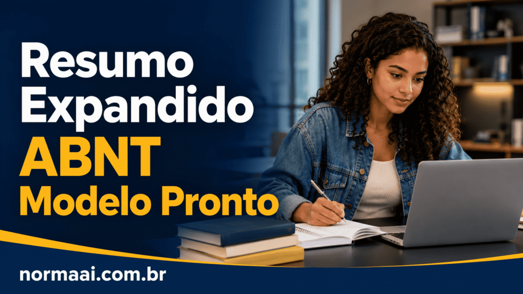 Resumo Expandido ABNT com modelo pronto, exemplo, estrutura, formatação e checklist para revisar antes da entrega.