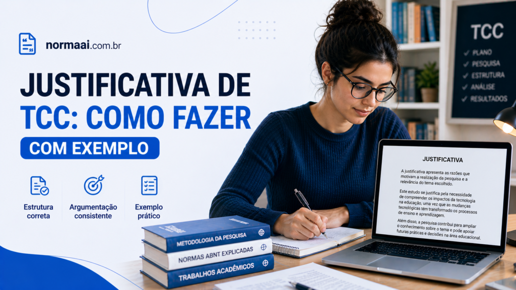 Guia prático de justificativa tcc com estrutura certa, exemplo pronto, frases úteis, erros comuns e checklist final.