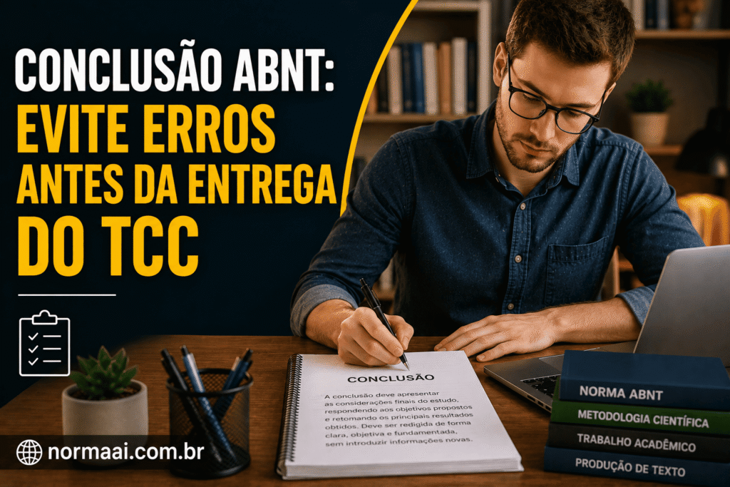Conclusão ABNT: veja estrutura, formatação e checklist para revisar a parte final do TCC antes da entrega.