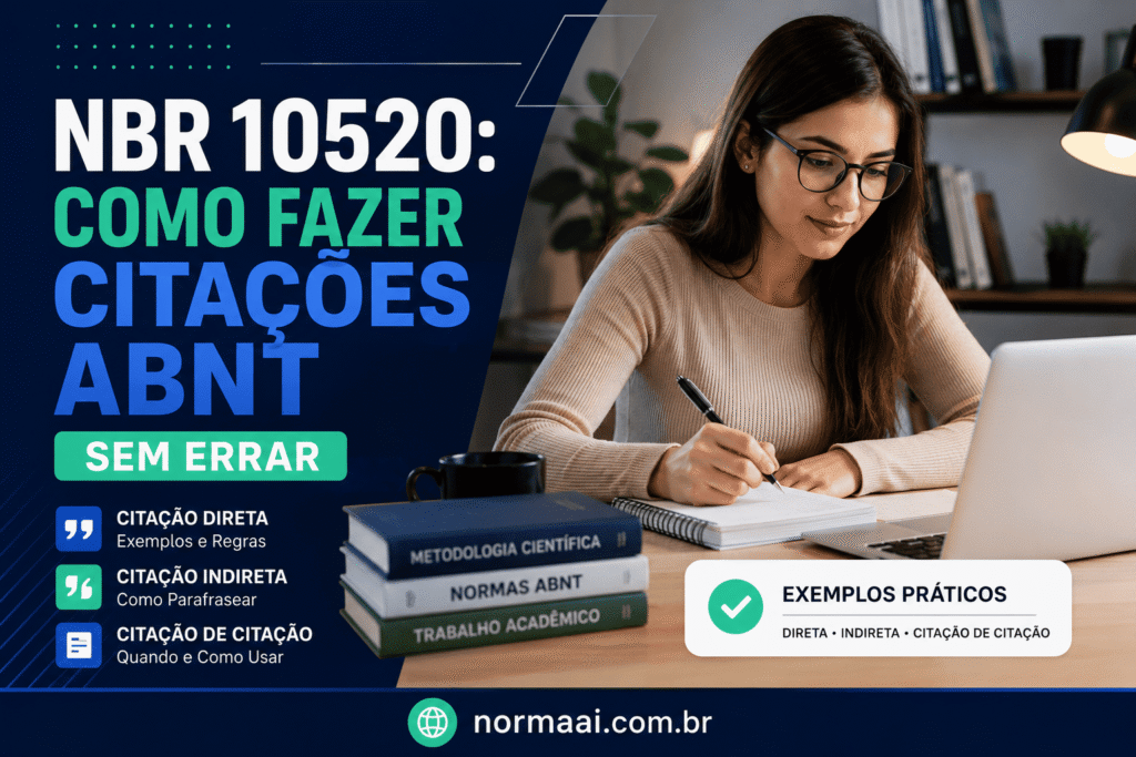 NBR 10520: entenda a norma de citações ABNT, veja exemplos de citação direta, indireta e apud para revisar seu TCC.