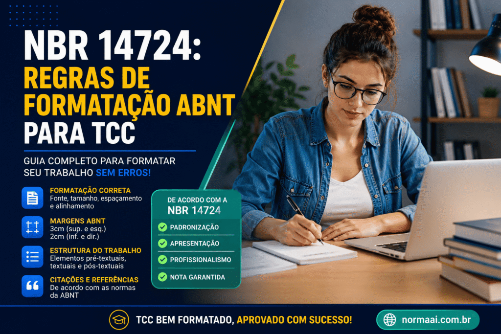 NBR 14724: entenda a norma de apresentação de trabalhos acadêmicos, margens, fonte, espaçamento, estrutura e checklist.