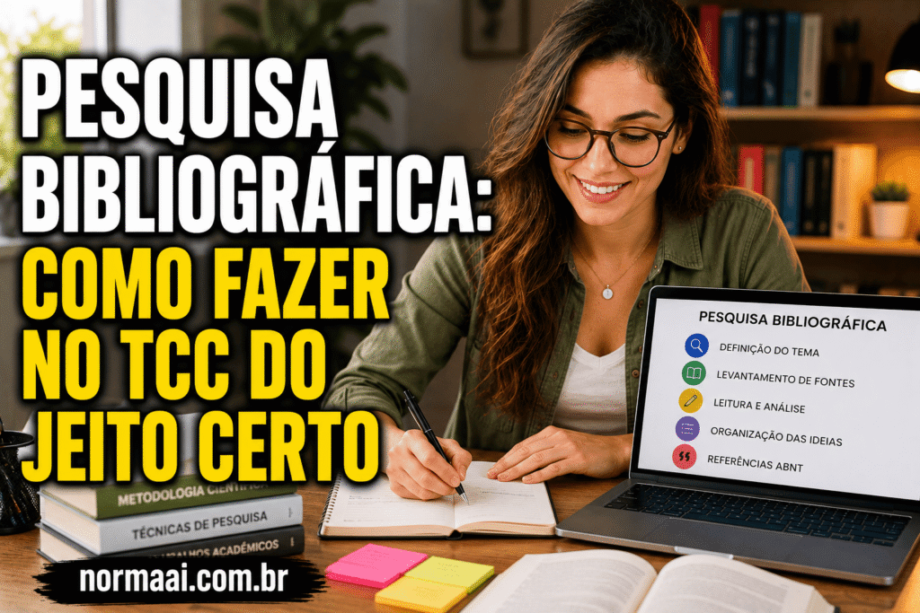 Pesquisa bibliográfica: veja como fazer no TCC, quais fontes usar, exemplo para metodologia e checklist antes da entrega.
