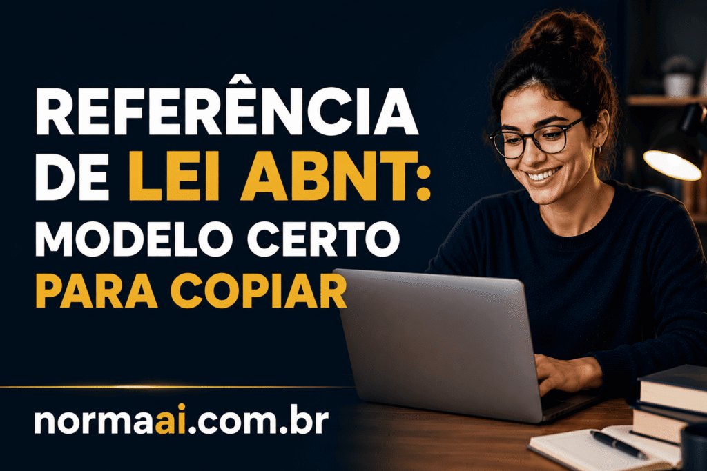 Veja referência de lei ABNT com modelo pronto, exemplo correto e erros comuns para revisar antes da entrega.